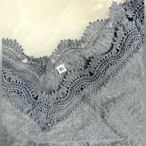 Light Blue Lace Trim V-neck Sweater, Size XL